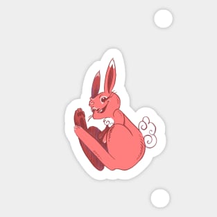 Red Rabbit Curled Up and Smiling Sticker